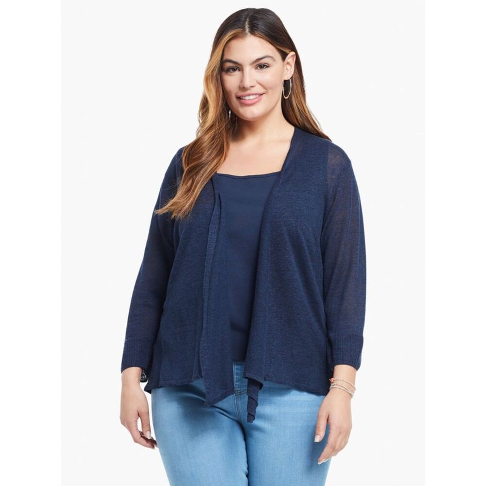 NIC+ZOE Womens Navy Pocketed Textured Zip Up Jacket Plus 2X